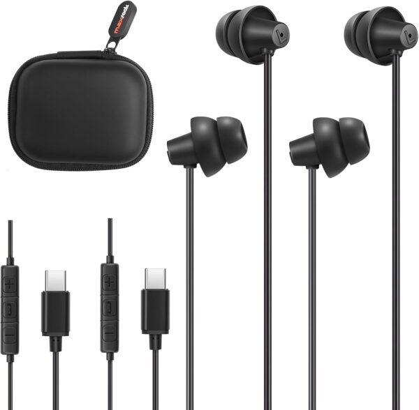 MAXROCK 2PCS sleep wired Headphones with USB-C Plug, Wired Ear Buds or sleeping earphones