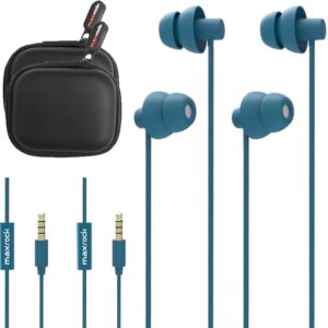 MAXROCK 2PCS sleep wired Headphones Wired Ear Buds or sleeping earphones Blue