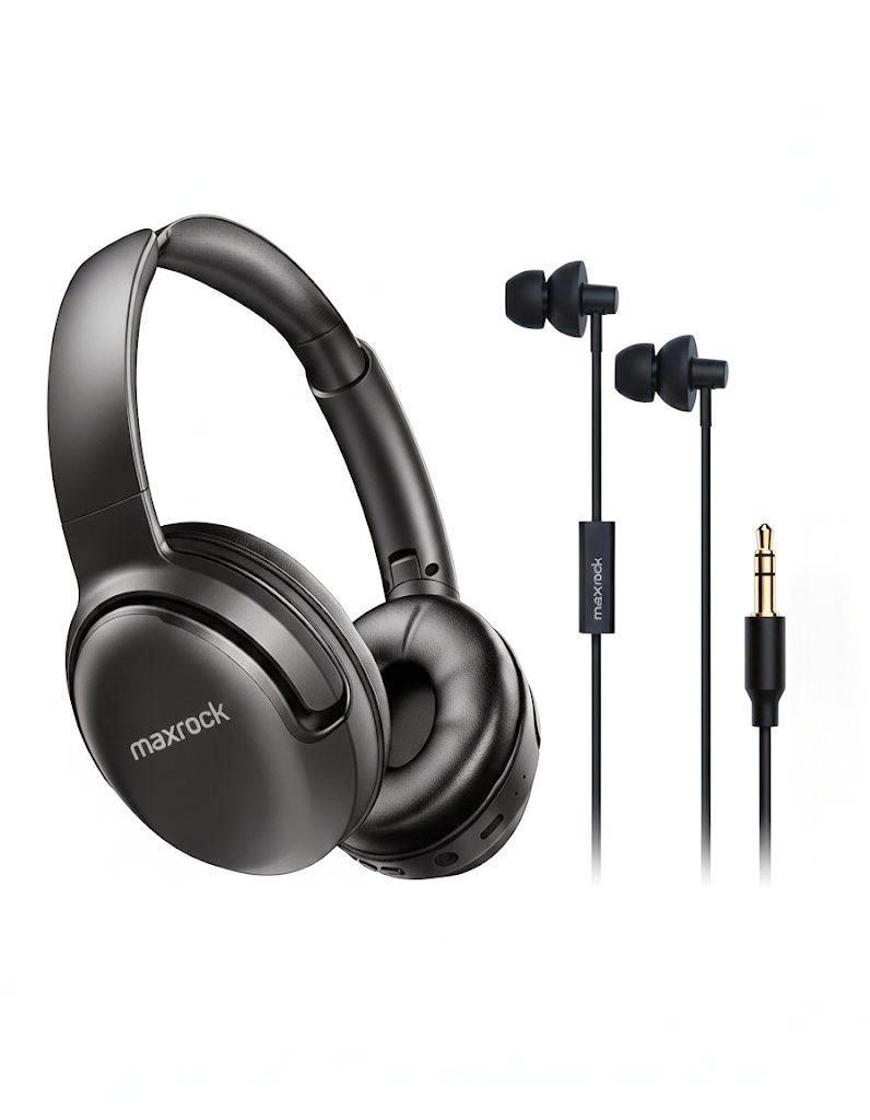 Maxrock 1PC sleep earbuds for sider sleeper and 1PCS Pure Bass Sound, Wireless Bluetooth 5.0 Streaming, Up to 40H Battery Life, Multi-Point Connections, Hands-Free Calls, Black