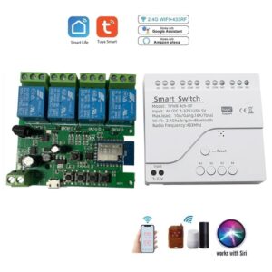 4 Channel Smart WiFi RF Bluetooth Wireless Dry Contact Relay Switch Module,Phone app Remote Control,Compatible with Alexa Google Home (Tuya 4CH 5V AC/DC7-32V)